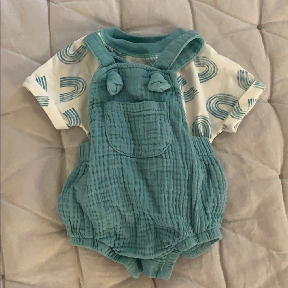 Cat and Jack blue and white jumper outfit 0-3 mo